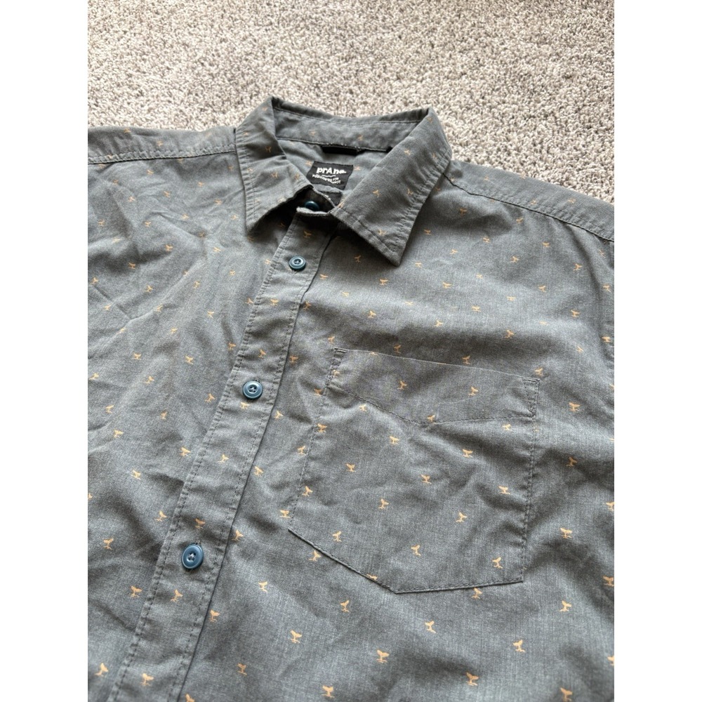 Prana Short Sleeve Whale Tale Graphic Print Button Up Shirt Men's Size Large